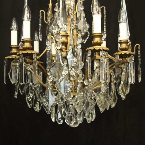 FRENCH GILDED CRYSTAL 9 LIGHT BIRDCAGE ANTIQUE CHANDELIER - ADDITIONAL PHOTO 5