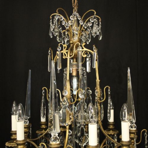 FRENCH GILDED CRYSTAL 9 LIGHT BIRDCAGE ANTIQUE CHANDELIER - ADDITIONAL PHOTO 8