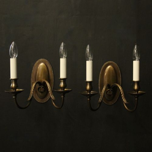 english pair of brass twin arm antique wall lights - CATEGORY: ANTIQUE LIGHTING - DATED 1920