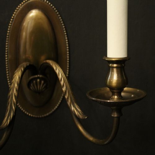 ENGLISH PAIR OF BRASS TWIN ARM ANTIQUE WALL LIGHTS - ADDITIONAL PHOTO 2