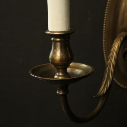 ENGLISH PAIR OF BRASS TWIN ARM ANTIQUE WALL LIGHTS - ADDITIONAL PHOTO 4