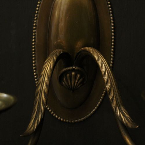 ENGLISH PAIR OF BRASS TWIN ARM ANTIQUE WALL LIGHTS - ADDITIONAL PHOTO 6