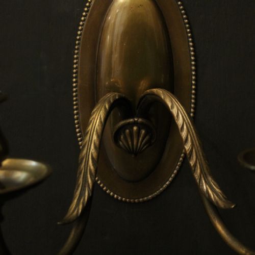 ENGLISH PAIR OF BRASS TWIN ARM ANTIQUE WALL LIGHTS - ADDITIONAL PHOTO 7