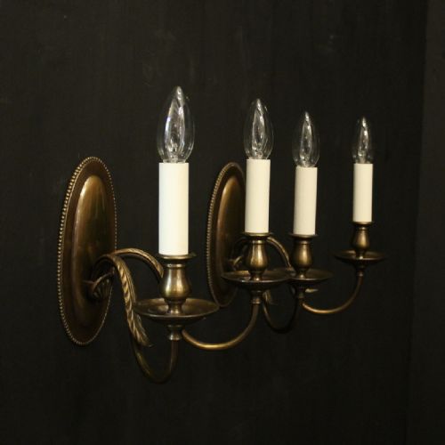 ENGLISH PAIR OF BRASS TWIN ARM ANTIQUE WALL LIGHTS - ADDITIONAL PHOTO 9