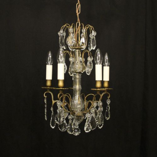 french crystal 5 light antique chandelier - CATEGORY: ANTIQUE LIGHTING - DATED 1920