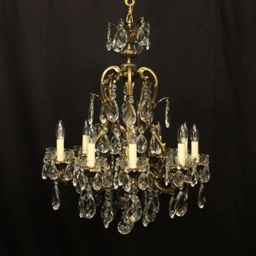 FRENCH PAIR BRONZE CRYSTAL 10 LIGHT ANTIQUE CHANDELIERS - ADDITIONAL PHOTO 1