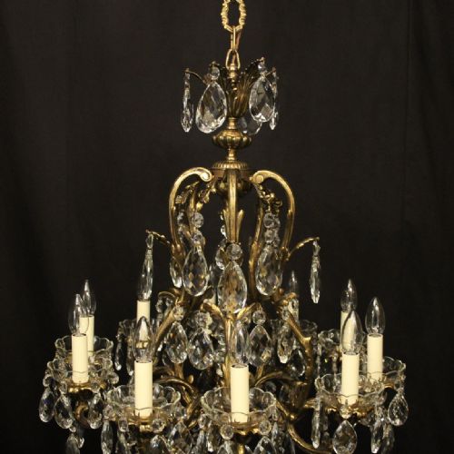 FRENCH PAIR BRONZE CRYSTAL 10 LIGHT ANTIQUE CHANDELIERS - ADDITIONAL PHOTO 2