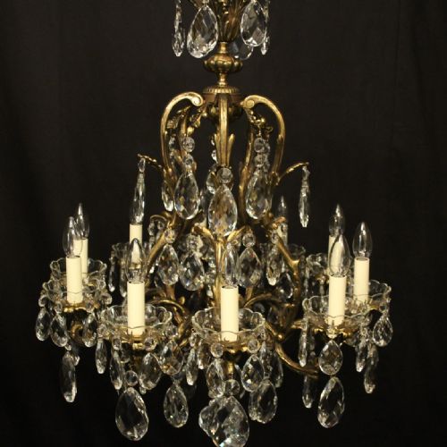 FRENCH PAIR BRONZE CRYSTAL 10 LIGHT ANTIQUE CHANDELIERS - ADDITIONAL PHOTO 3