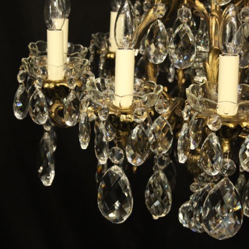 FRENCH PAIR BRONZE CRYSTAL 10 LIGHT ANTIQUE CHANDELIERS - ADDITIONAL PHOTO 4