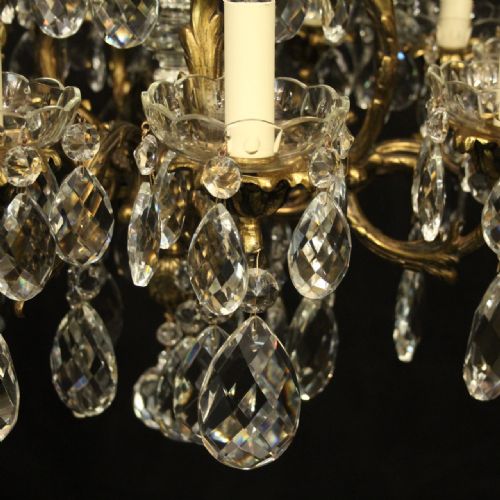 FRENCH PAIR BRONZE CRYSTAL 10 LIGHT ANTIQUE CHANDELIERS - ADDITIONAL PHOTO 5