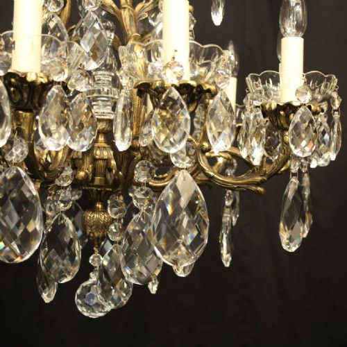 FRENCH PAIR BRONZE CRYSTAL 10 LIGHT ANTIQUE CHANDELIERS - ADDITIONAL PHOTO 6