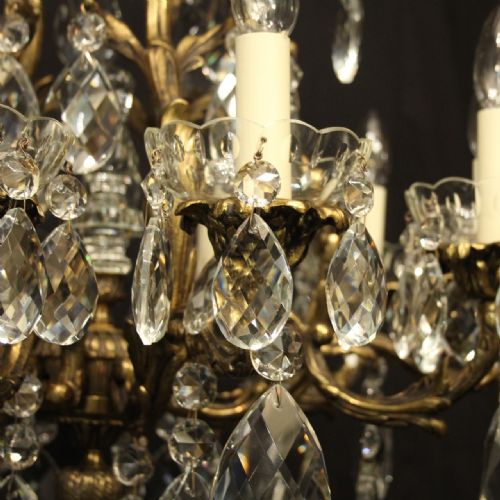 FRENCH PAIR BRONZE CRYSTAL 10 LIGHT ANTIQUE CHANDELIERS - ADDITIONAL PHOTO 7