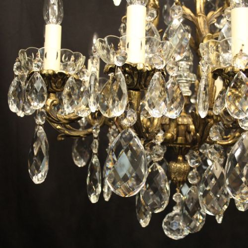 FRENCH PAIR BRONZE CRYSTAL 10 LIGHT ANTIQUE CHANDELIERS - ADDITIONAL PHOTO 8