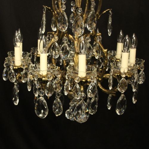 FRENCH PAIR BRONZE CRYSTAL 10 LIGHT ANTIQUE CHANDELIERS - ADDITIONAL PHOTO 9