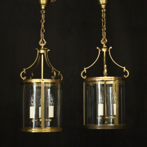 french pair of convex triple light antique lanterns - CATEGORY: ANTIQUE LIGHTING - DATED 1920
