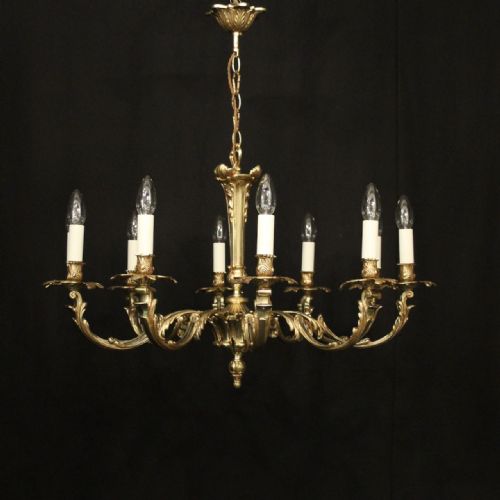 french gilded brass 10 light chandelier - CATEGORY: ANTIQUE LIGHTING - DATED 1930