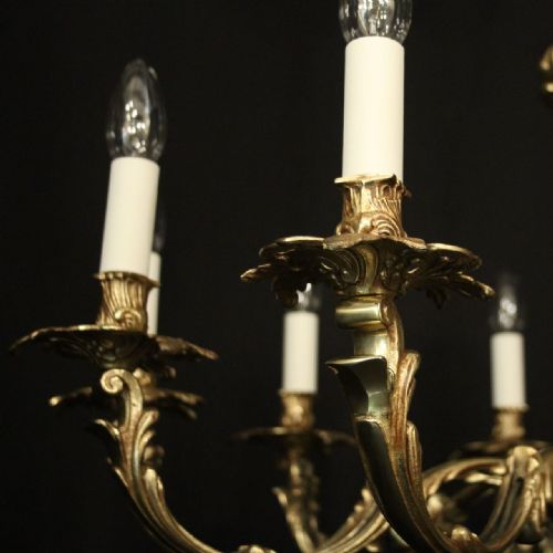 FRENCH GILDED BRASS 10 LIGHT CHANDELIER - ADDITIONAL PHOTO 4