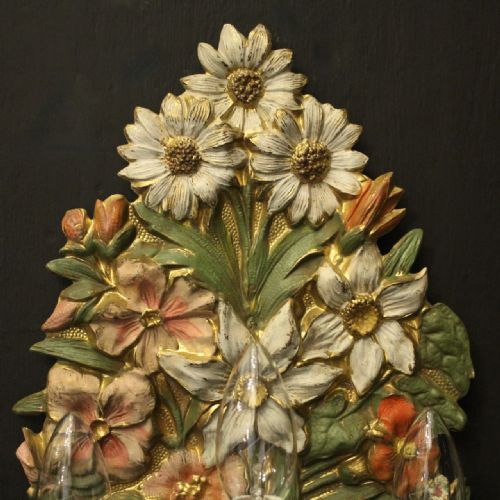FRENCH POLYCHROME FLORAL TRIPLE ARM WALL LIGHTS - ADDITIONAL PHOTO 4