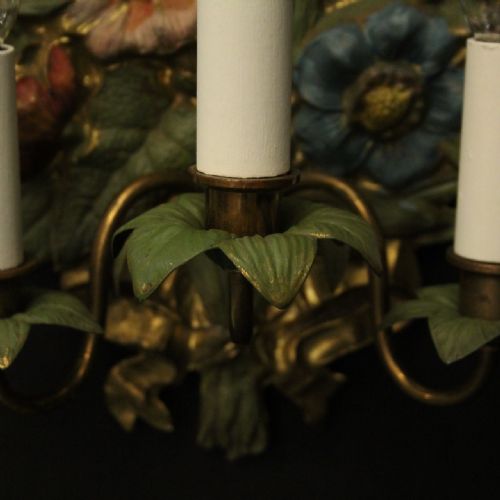 FRENCH POLYCHROME FLORAL TRIPLE ARM WALL LIGHTS - ADDITIONAL PHOTO 5