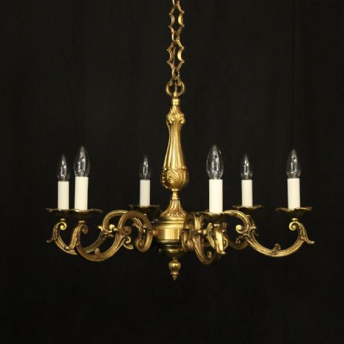 french gilded bronze 6 light antique chandelier - CATEGORY: ANTIQUE LIGHTING - DATED 1930