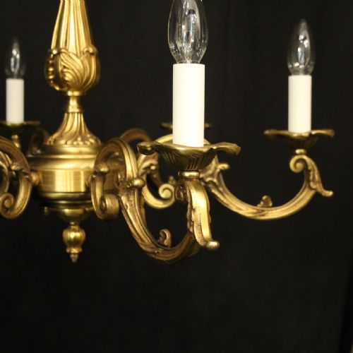 FRENCH GILDED BRONZE 6 LIGHT ANTIQUE CHANDELIER - ADDITIONAL PHOTO 1