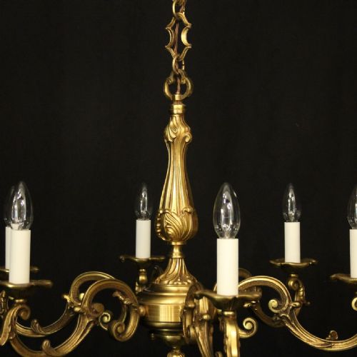 FRENCH GILDED BRONZE 6 LIGHT ANTIQUE CHANDELIER - ADDITIONAL PHOTO 2