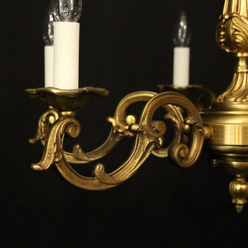 FRENCH GILDED BRONZE 6 LIGHT ANTIQUE CHANDELIER - ADDITIONAL PHOTO 4
