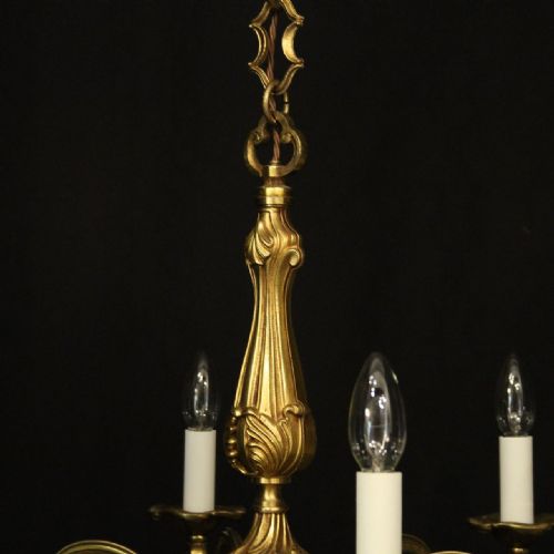 FRENCH GILDED BRONZE 6 LIGHT ANTIQUE CHANDELIER - ADDITIONAL PHOTO 5