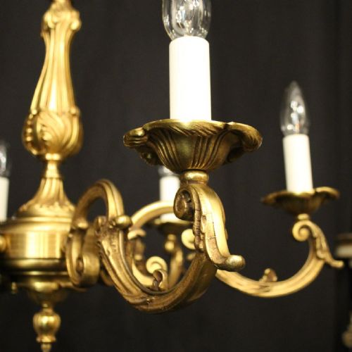 FRENCH GILDED BRONZE 6 LIGHT ANTIQUE CHANDELIER - ADDITIONAL PHOTO 6