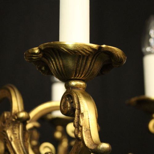 FRENCH GILDED BRONZE 6 LIGHT ANTIQUE CHANDELIER - ADDITIONAL PHOTO 7