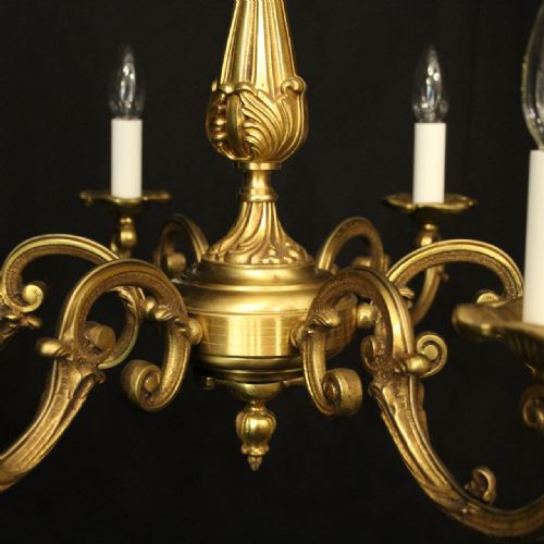 FRENCH GILDED BRONZE 6 LIGHT ANTIQUE CHANDELIER - ADDITIONAL PHOTO 8