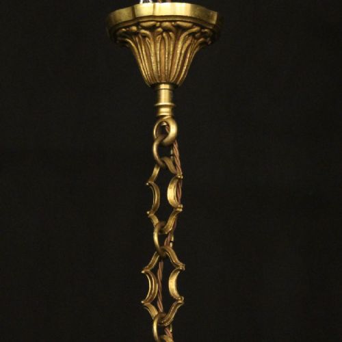 FRENCH GILDED BRONZE 6 LIGHT ANTIQUE CHANDELIER - ADDITIONAL PHOTO 9