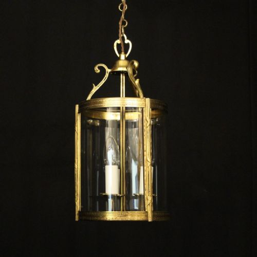 french gilded triple light convex hall lantern - CATEGORY: ANTIQUE LIGHTING - DATED 1920