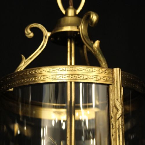 FRENCH GILDED TRIPLE LIGHT CONVEX HALL LANTERN - ADDITIONAL PHOTO 1