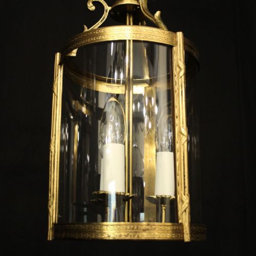 FRENCH GILDED TRIPLE LIGHT CONVEX HALL LANTERN - ADDITIONAL PHOTO 2
