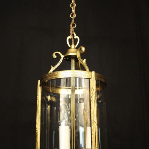 FRENCH GILDED TRIPLE LIGHT CONVEX HALL LANTERN - ADDITIONAL PHOTO 3