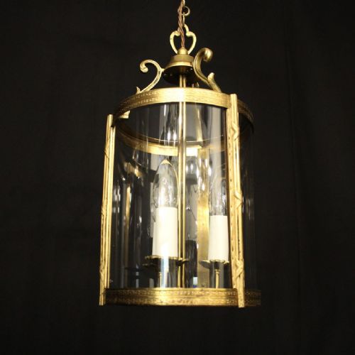 FRENCH GILDED TRIPLE LIGHT CONVEX HALL LANTERN - ADDITIONAL PHOTO 4