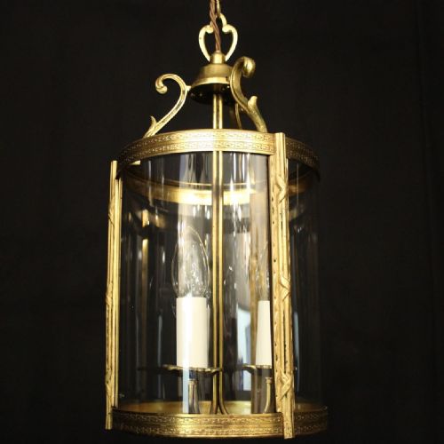 FRENCH GILDED TRIPLE LIGHT CONVEX HALL LANTERN - ADDITIONAL PHOTO 5