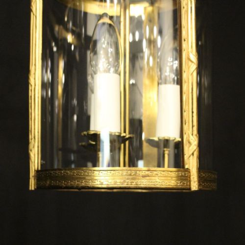 FRENCH GILDED TRIPLE LIGHT CONVEX HALL LANTERN - ADDITIONAL PHOTO 6