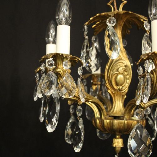 FRENCH GILDED BRONZE CRYSTAL 6 LIGHT ANTIQUE CHANDELIER - ADDITIONAL PHOTO 1