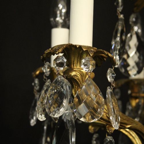 FRENCH GILDED BRONZE CRYSTAL 6 LIGHT ANTIQUE CHANDELIER - ADDITIONAL PHOTO 2