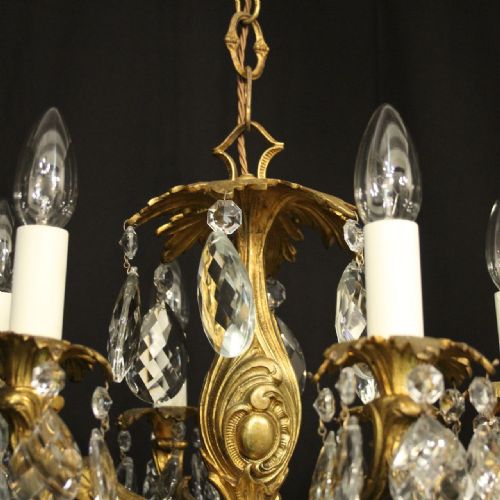 FRENCH GILDED BRONZE CRYSTAL 6 LIGHT ANTIQUE CHANDELIER - ADDITIONAL PHOTO 3