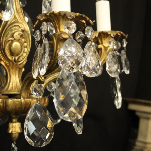 FRENCH GILDED BRONZE CRYSTAL 6 LIGHT ANTIQUE CHANDELIER - ADDITIONAL PHOTO 4