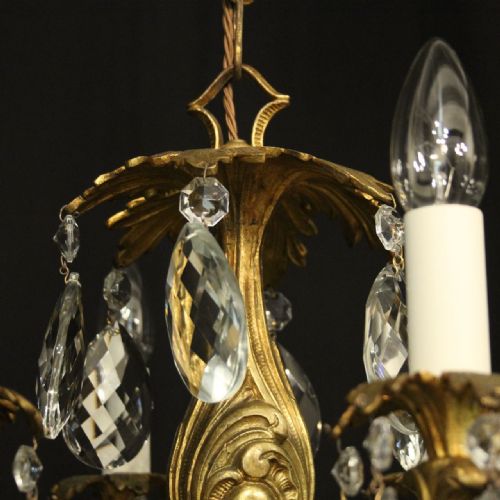 FRENCH GILDED BRONZE CRYSTAL 6 LIGHT ANTIQUE CHANDELIER - ADDITIONAL PHOTO 5