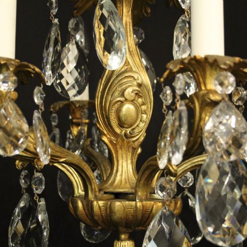 FRENCH GILDED BRONZE CRYSTAL 6 LIGHT ANTIQUE CHANDELIER - ADDITIONAL PHOTO 6