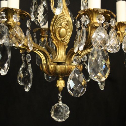 FRENCH GILDED BRONZE CRYSTAL 6 LIGHT ANTIQUE CHANDELIER - ADDITIONAL PHOTO 7