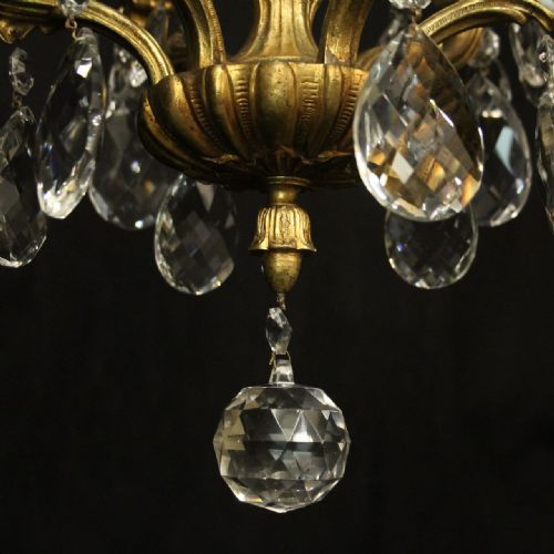 FRENCH GILDED BRONZE CRYSTAL 6 LIGHT ANTIQUE CHANDELIER - ADDITIONAL PHOTO 8