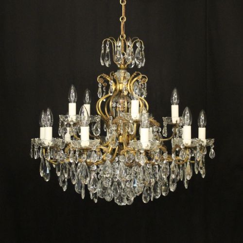 french gilded brass crystal 16 light antique chandelier - CATEGORY: ANTIQUE LIGHTING - DATED 1920