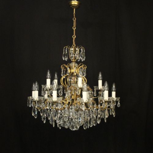 FRENCH GILDED BRASS CRYSTAL 16 LIGHT ANTIQUE CHANDELIER - ADDITIONAL PHOTO 1