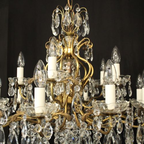 FRENCH GILDED BRASS CRYSTAL 16 LIGHT ANTIQUE CHANDELIER - ADDITIONAL PHOTO 2